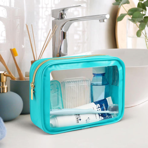 PACKISM TSA Approved Toiletry Bag - 2 Pack Clear Makeup Bag for Traveling (Turquoise)