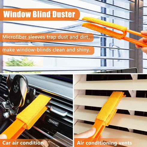 4 Pack Blinds Duster, Window Cleaner Brush with 4 Microfiber Sleeves for Blinds, Air Conditioner Vents & Fans