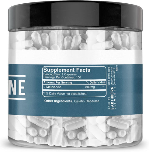 Earthborn Elements L-Methionine, 200 Capsules, Pure & Undiluted, No Additives