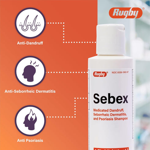 Rugby Sebex Medicated Dandruff Shampoo, 4 Oz, 2% Sulfur, 2% Salicylic Acid, Anti-Dandruff