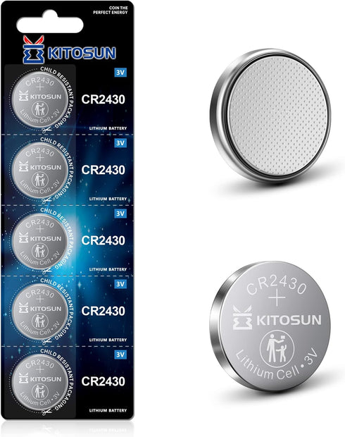 KITOSUN CR2430 3V Lithium Coin Battery for Volvo Car Key Fob, Remote Control - 5 Pcs