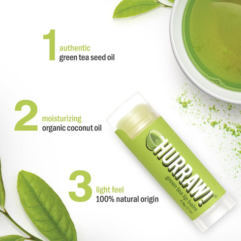 Hurraw! Green Tea Lip Balm: Organic, Certified Vegan, Cruelty-Free, Gluten-Free, Non-GMO, 100% Natural Ingredients