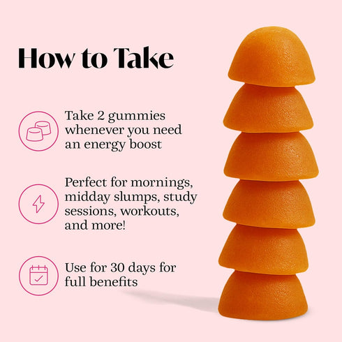 Winged Wellness Rise Up Gummies for Women - Daily Brain Boost Supplement with Natural Caffeine, Ashwagandha, B12, 60
