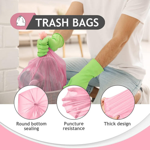 Teivio Strong Trash Bags, 2 Gallon, 120 Counts, Pink, Bathroom Trash Can Liners
