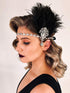 SWEETV 1920s Black Feather Headpiece, Women's Ostrich Feather Crystal Headband for Great Gatsby Hair Accessories