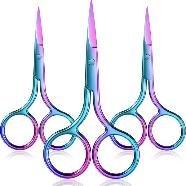 Mudder 3 Pack Small Nose Scissors for Facial Hair Trimming, Mini Beauty Stainless Steel Grooming Scissors (Rainbow