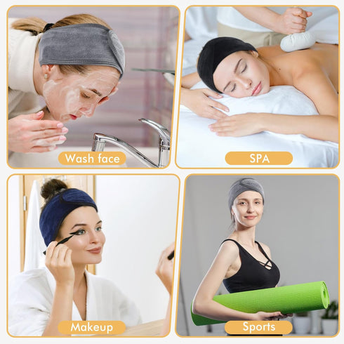 SINLAND Ultra Soft Spa Headband for Women, Adjustable Makeup Hair Band with Magic Tape, Stretch Head Wrap for Bath and