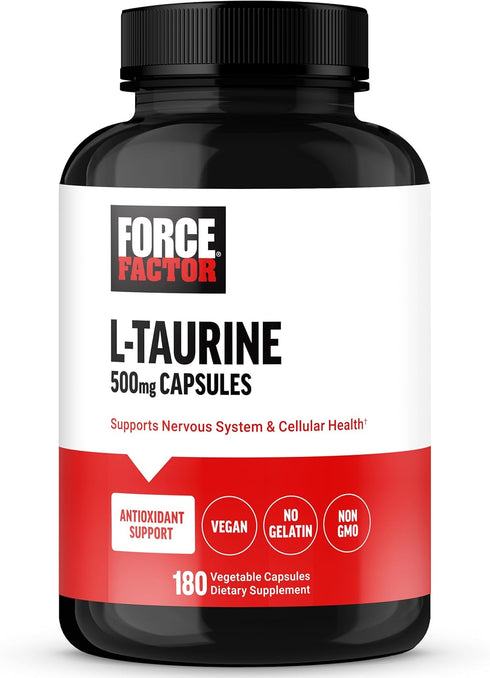 FORCE FACTOR Taurine Supplement | 500mg Capsules | Vegan, Non-GMO | Antioxidant for Nervous System Health