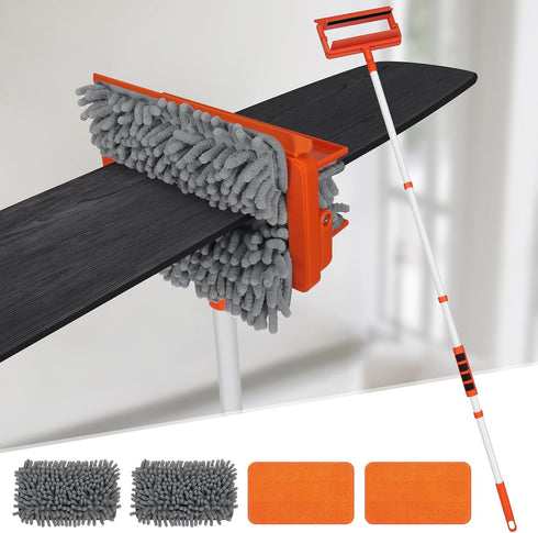 Qaestfy Ceiling Fan Cleaner Duster - 62.5’’ Extendable Long Handle Tool with Reusable Chenille & Microfiber Mop Head
