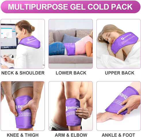 Reusable Neck Ice Pack Wrap for Pain Relief, Cold Compress Therapy for Shoulders, Injuries, and Swelling, Purple