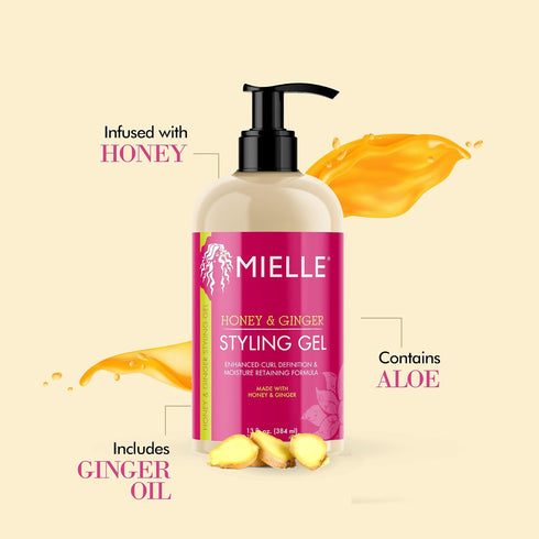 Mielle Organics Honey & Ginger Styling Gel - Enhanced Curl Definition with Aloe for Dry, Curly Hair, 13 Ounces
