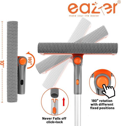 eazer 46'' Professional Window Cleaner Tool, 2-in-1 Rotatable Squeegee for Window Cleaning Kit, Window Washing Equipment Kit with Threaded Extension Pole(20''-46'') for Shower/windshield. by eazer