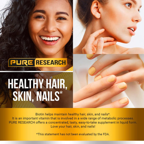 PURE RESEARCH Liquid Biotin & Collagen Hair Growth Drops, 60,000mcg, 2oz - Biotin & Liquid Collagen Supplement