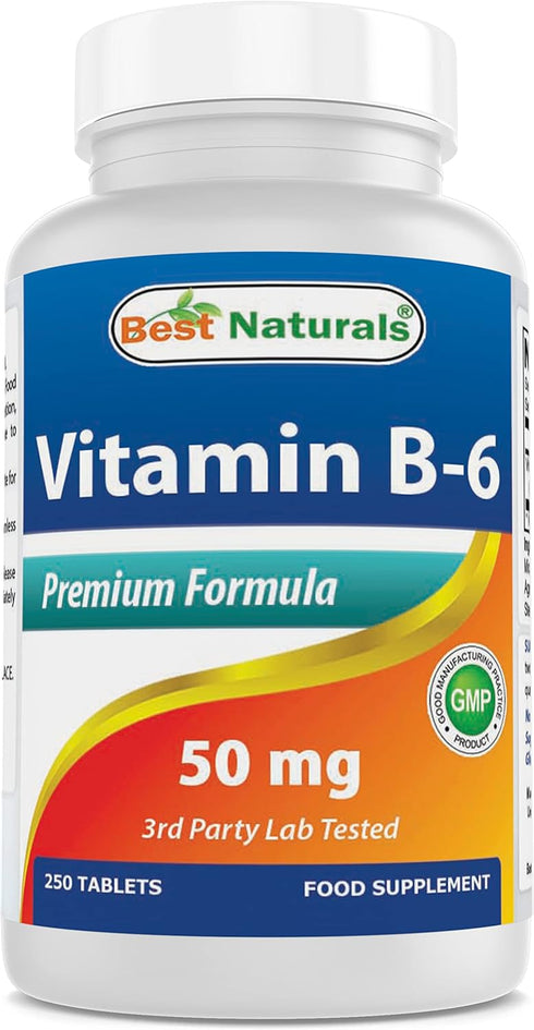 Best Naturals Vitamin B6 50 mg, 250 Tablets, Dietary Supplement for Overall Health