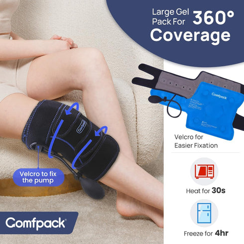 Knee Ice Pack Wrap with Cold Compression for Pain Relief, Reusable Gel Hot Cold Therapy for Knee Injuries & Surgery