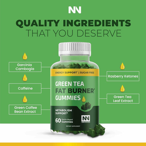 Green Tea Fat Burner Gummies for Weight Loss, Metabolism Boost & Appetite Suppressant with Green Coffee Bean Extract