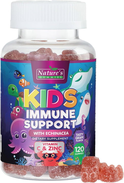 Kids Immune Support Supplement Gummies - Daily Childrens Vitamins C, Zinc &