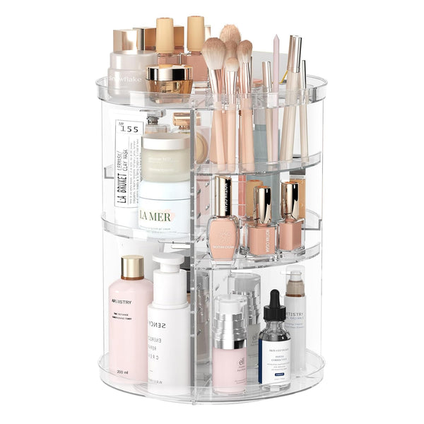 Rotating Makeup Organizer, DIY 8 Adjustable Layers Spinning Skincare Organizer with Brush Holder and Tray