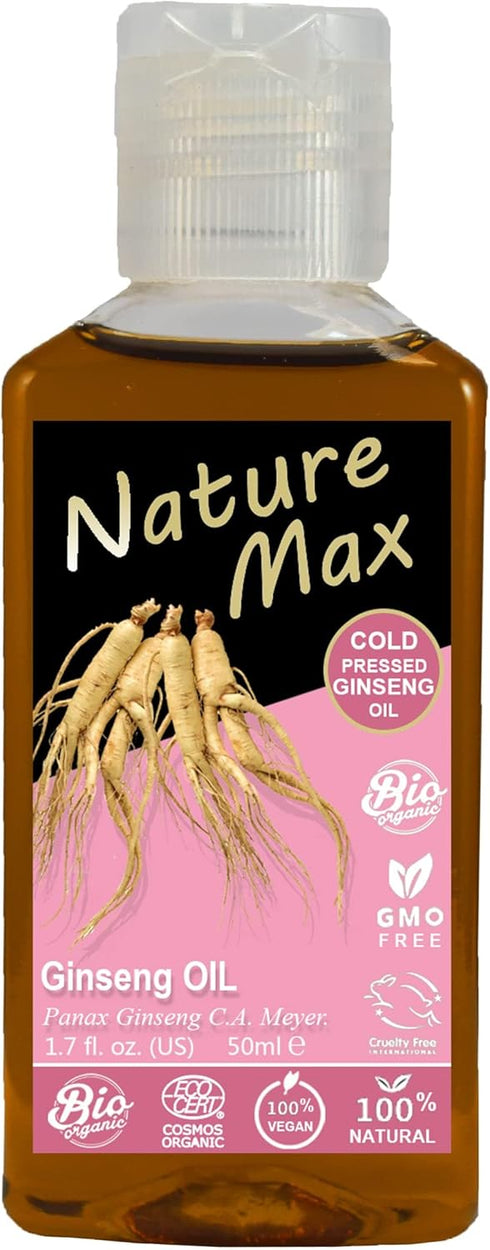 Nature Max Ginseng Oil | 1.70 oz / 50 ml | Natural Undiluted Pure for Hair, Skin Care & Food | Cold Pressed