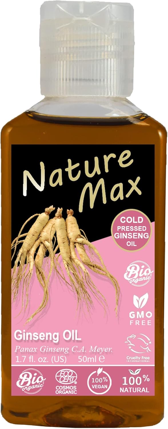 Nature Max Ginseng Oil | 1.70 oz / 50 ml | Natural Undiluted Pure for Hair, Skin Care & Food | Cold Pressed