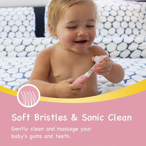 Papablic BabyHandy Sonic Electric Toothbrush for Babies and Toddlers Ages 0-3 Years, Pink