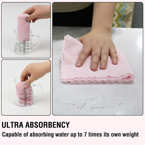 Microfiber Cleaning Cloths Roll 11.8" x 11.8" - Lint Free, Quick Dry, Ultra Absorbent Reusable Rags (Pink)