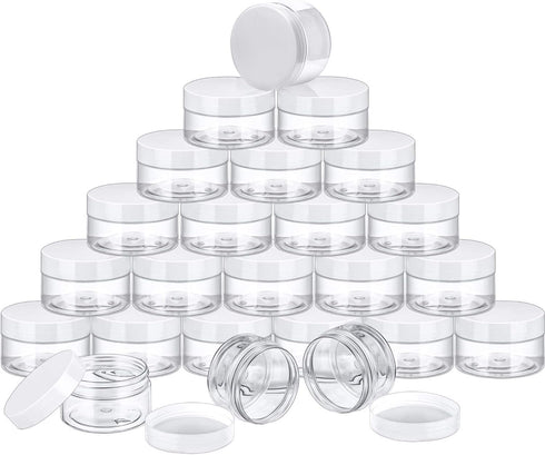 SATINIOR 24 Pieces Empty Clear Plastic Jars with Lids, Round Storage Containers for Beauty Products (White Lid, 4 oz)
