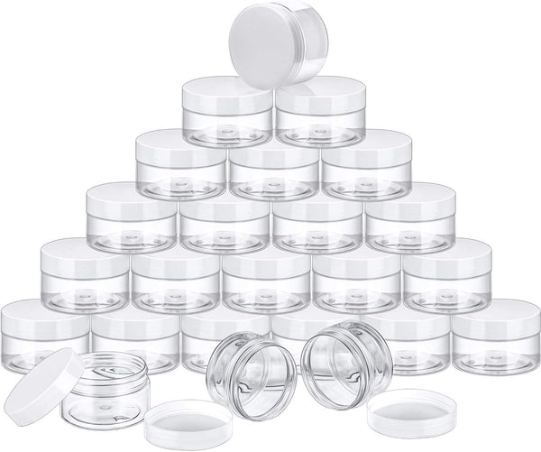 SATINIOR 24 Pieces Empty Clear Plastic Jars with Lids, Round Storage Containers for Beauty Products (White Lid, 4 oz)