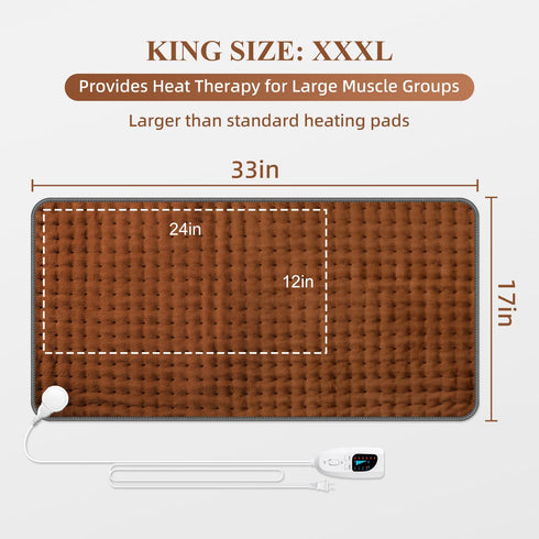 XXXL Heating Pad for Back Pain Relief and Cramps, 6 Heat Settings, Auto-Off, Moist/Dry Heat, 17"x33"