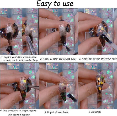 24 Grids Holographic Nail Sequins, 1 Pcs Nail Art Tweezers, Iridescent Mermaid Flakes for DIY Nail Art Decoration