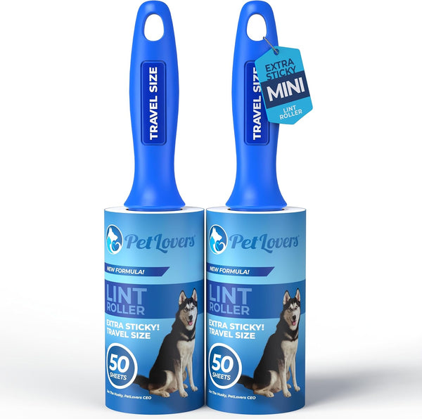 PetLovers Mini Lint Rollers for Travel, 2 Pack Small Sized Lint Removers for Pet Hair and Debris Pickup