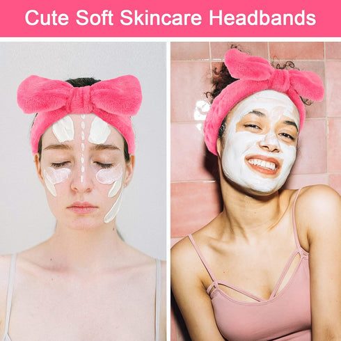 Ondder Spa Headband (8 Pack) - Rose Red Skincare Headbands for Women and Girls, Cute Bow Head Bands