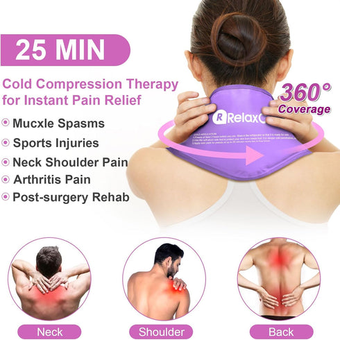 Reusable Neck Ice Pack Wrap for Pain Relief, Cold Compress Therapy for Shoulders, Injuries, and Swelling, Purple