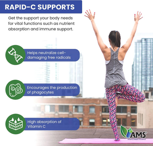 America Medic & Science Rapid-C 500mg Vitamin C Supplement - 100 Tablets for Daily Immune Support, Vegan & Non-GMO.