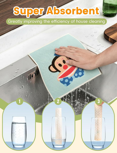 Paul Frank 6 Pack Swedish Dishcloths for Kitchen, Funny Swedish Dish Cloths Reusable Paper Towels, Super Absorbent Dish