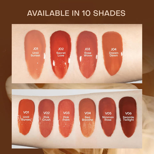 Mistine Lip Gloss, Non-sticky Lip Plumper, Lightweight Tint with 1% Peptide for Women, J01 Until Sunset 0.1 fl oz
