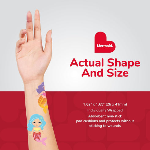 BioSwiss Mermaid Shaped Bandages, Self Adhesive Latex Free Sterile Wound Care, Fun First Aid Kit for Kids, 24 Count