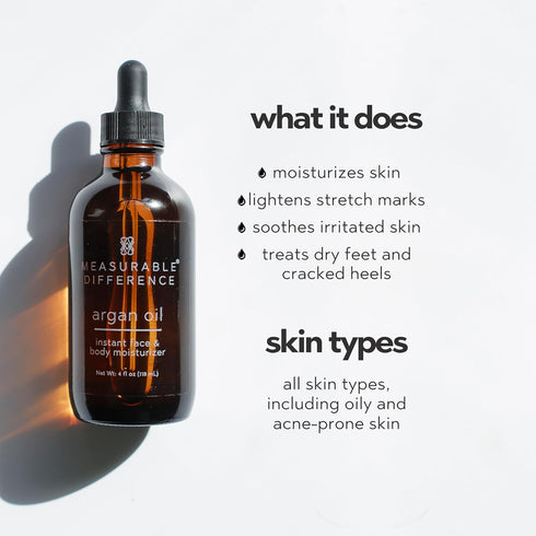 Measurable Difference Argan Oil Face Instant Moisturizer, 4oz, Daily Nourishment for All Skin Types