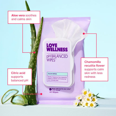Love Wellness pH Balancing Cleanser & pH Balancing Wipes | Her Essentials Duo | On The Go Support for Her | Cleanser