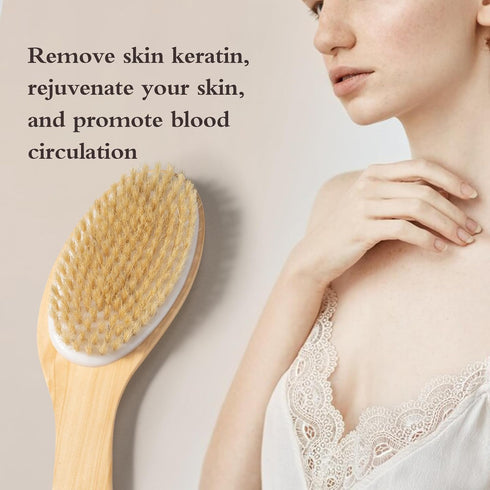 Bamboo Curved Long Handle Dry Brushes, Body Brush for Dry Skin and Cellulite Treatment