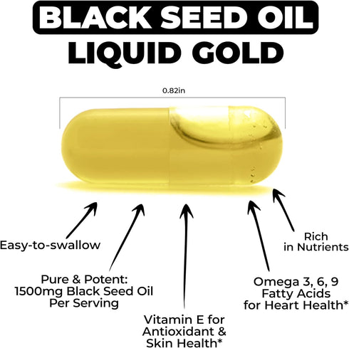 Black Seed Oil Capsules | Cold Pressed 1500mg for Joints, Immune Support & Antioxidants, 90 Caps