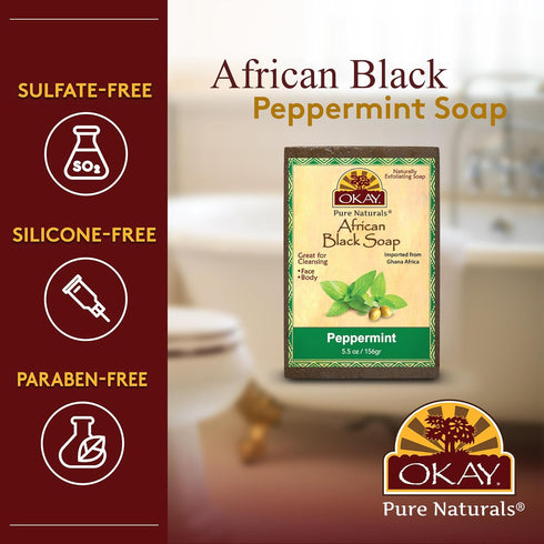 OKAY Pure Naturals African Black Soap, Peppermint, 5.5oz / 156gr