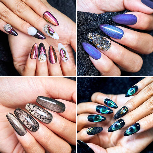 MEET ACROSS 9D Cat Eye Gel Nail Polish Set - 6 Colors Soak Off UV LED Light Magnetic Gel Kit with Free Magnet Stick