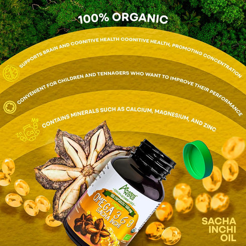 Amazon Andes Sacha Inchi Oil Capsules, 100 Softgel Pills (500mg) - Vegan, Non-GMO, Gluten Free, Healthier Source of