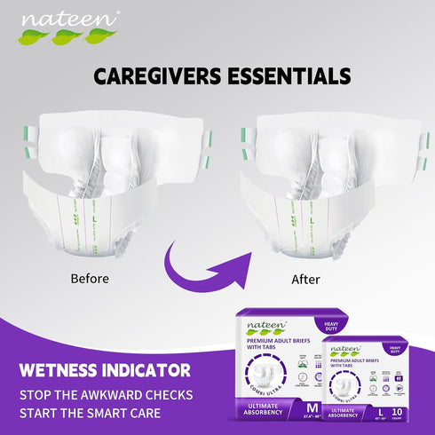 Leaks.XX-Large,10Count Nateen Combi Ultra Adult Diapers with Tabs for Men & Women, Ultimate Absorbency Incontinence
