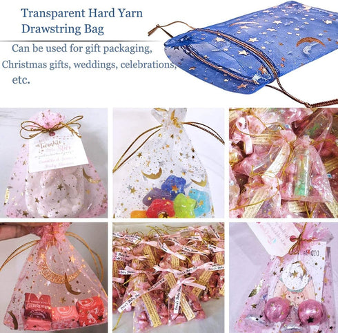 yuntop 100Pcs Moon Star Organza Jewelry Candy Pouch Gift Bags for Wedding Party