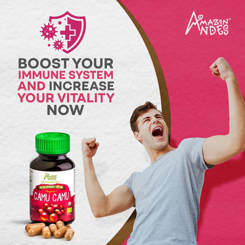 Camu Camu Capsules - Powerful Vitamin C Source, Immune System Booster, Organic Fairtrade Certified, 100 Vegan Pills,
