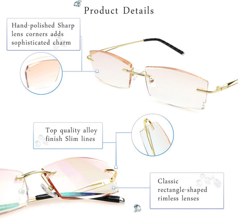 LifeArt Blue Light Blocking Glasses, Anti Blue Rays, Stylish Rimless Frame for Men and Women