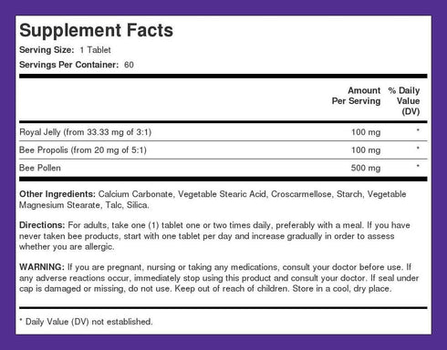 Piping Rock Royal Jelly Propolis Bee Pollen - 60 Caplets, Vegetarian, Non-GMO, Gluten-Free Supplement
