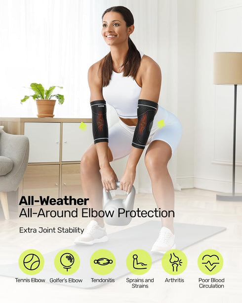 Elbow Compression Sleeve 2 Pack, High Elastic Brace for Tendonitis and Tennis Elbow, Pain Relief for Women & Men, Black